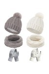 Hicarer 6 Pcs Set de Bonnets Écharpes et Gants dHiver Bonnets en Tricot à Pompons Gants à Écran Tactile Foulards Cache-Cou e