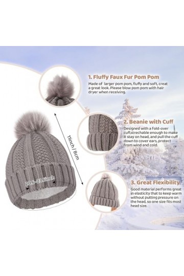 Hicarer 6 Pcs Set de Bonnets Écharpes et Gants dHiver Bonnets en Tricot à Pompons Gants à Écran Tactile Foulards Cache-Cou e