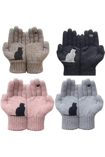 BIVOO Gants en Coton Fan de Chat, Gants tricotés Mignons de Chat, Gants tricotés Mignons de Chat de Dessin animé, Gants d’Hiv