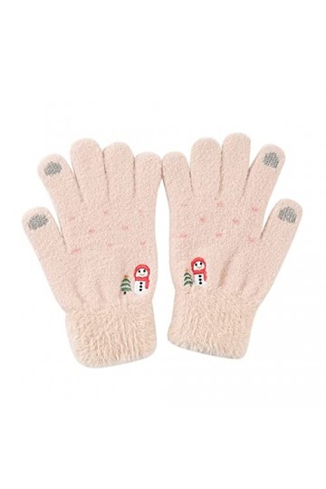 Bijoux Mariage Perle Femmes Casual Bonhomme de Neige Brodé Full Doigt Gants Hiver Chaud Gants, Rose, taille unique
