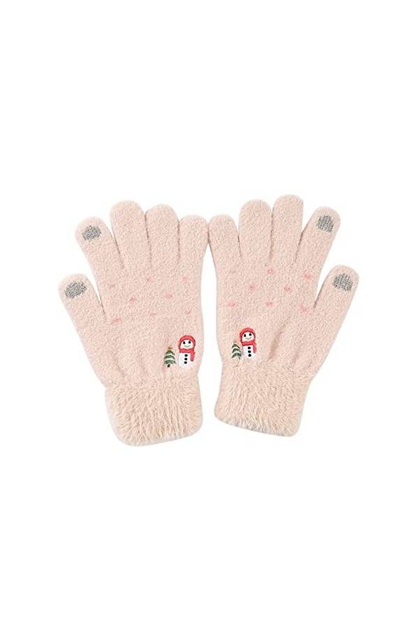 Bijoux Mariage Perle Femmes Casual Bonhomme de Neige Brodé Full Doigt Gants Hiver Chaud Gants, Rose, taille unique