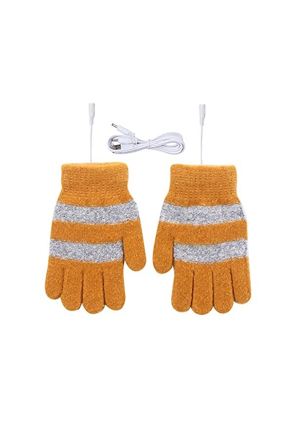 Gants dhiver doublés en tricot avec poignets élastiques pour femme, Orange, taille unique