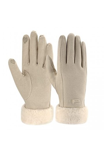 ZASFOU Gants dhiver chauds pour femme avec texte en polaire thermique,Beige,M