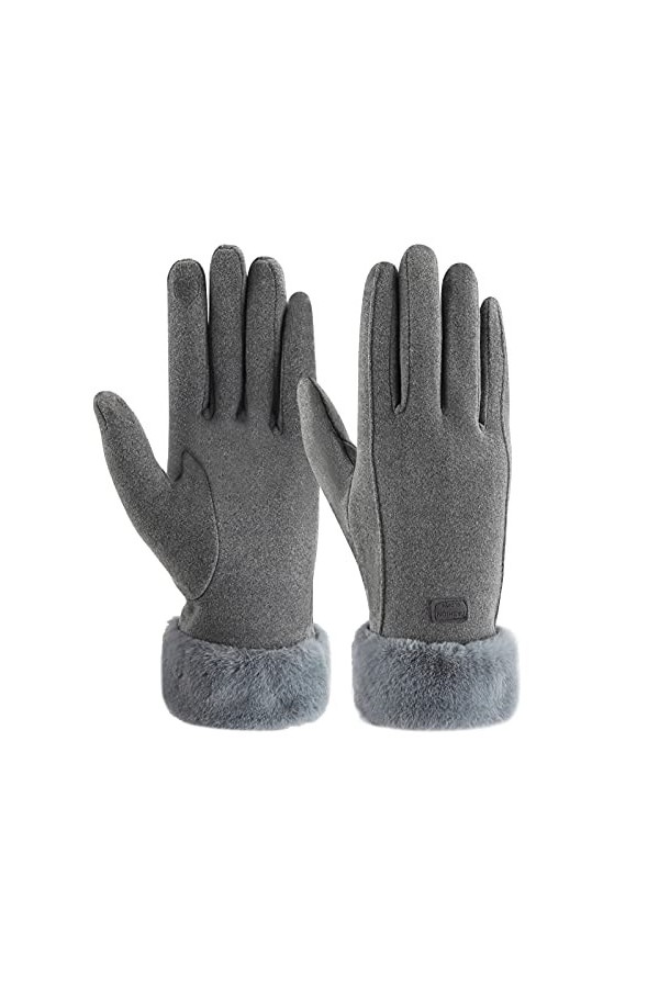 ZASFOU Gants dhiver chauds pour femme avec texte en polaire thermique,Beige,M