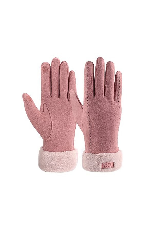 ZASFOU Gants dhiver en laine pour femme avec doublure en polaire thermique, épais et chaud,Gris,M