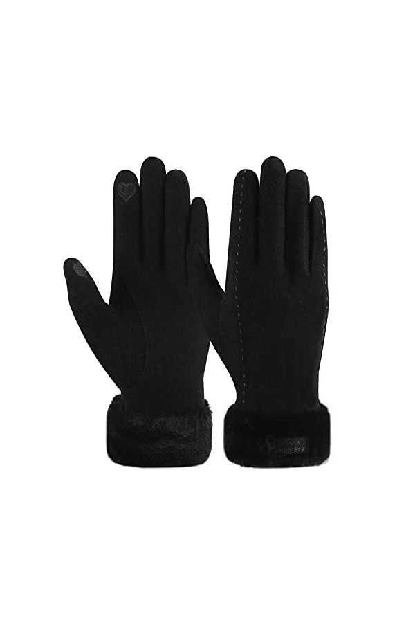 ZASFOU Gants dhiver en laine pour femme avec doublure en polaire thermique, épais et chaud,Gris,M