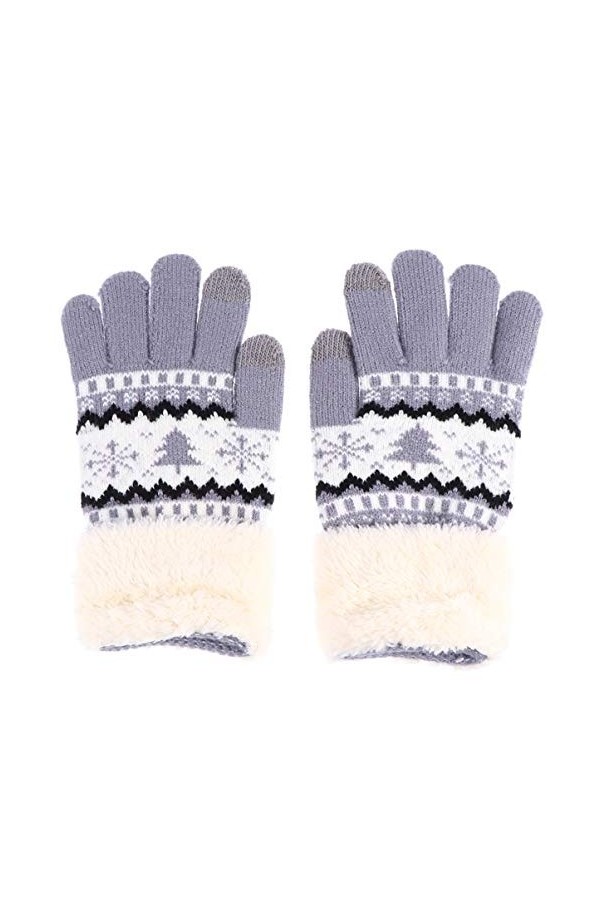 CLISPEED Gants en Tricot Épais de Noël Rose Hiver Flocons de Neige Écran Tactile Gant Chaud Tricoté pour Femmes Filles
