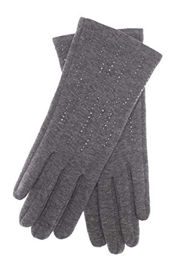 EEM gants pour femmes 100% végétaliens, coton doux, fonction tactile, doublure en polaire pelucheuse, strass, anthracite ones