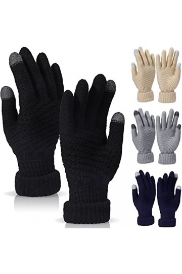4 Paires Gants Tricotés dHiver Gants à Écran Tactile Gants Chauds Unisexe Gants Thermiques Noir, Gris, Beige, Cyan 