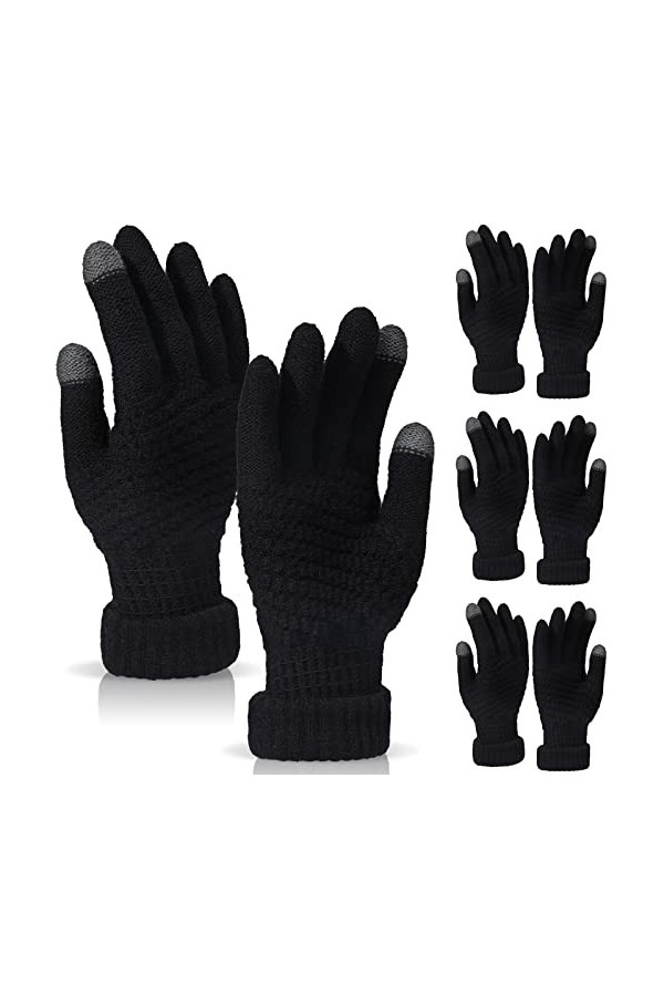 4 Paires Gants Tricotés dHiver Gants à Écran Tactile Gants Chauds Unisexe Gants Thermiques Noir, Gris, Beige, Cyan 