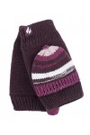 HEAT HOLDERS - Femme Fantaisie Tricotés Gants avec Rabat sans Doigts pour Hiver Bourgogne/Mulberry, Taille unique 