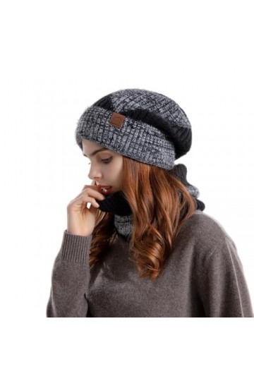 SEEKWISH Ensemble Écharpe Bonnet Femme Tricoté Hiver Chaud Doublure Polaire Couleurs Dégradées