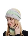 SEEKWISH Ensemble Écharpe Bonnet Femme Tricoté Hiver Chaud Doublure Polaire Couleurs Dégradées