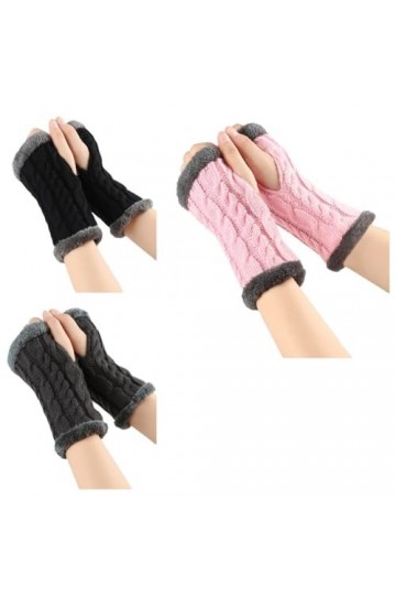 LApooh 3 Paires De Gants Thermiques Sans Doigts En Tricot Isolés Doublés De Polaire, Gants Chauds Tricotés Demi-Doigts, Gants