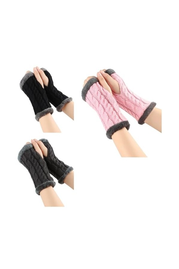 LApooh 3 Paires De Gants Thermiques Sans Doigts En Tricot Isolés Doublés De Polaire, Gants Chauds Tricotés Demi-Doigts, Gants