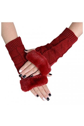Femme Gants dhiver,Gants À Écran Tactile Rouges Écriture Et Dactylographie À Demi-Doigts Gants pour Dames Doux Coupe-Vent Él