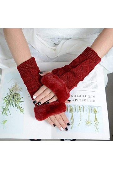 Femme Gants dhiver,Gants À Écran Tactile Rouges Écriture Et Dactylographie À Demi-Doigts Gants pour Dames Doux Coupe-Vent Él