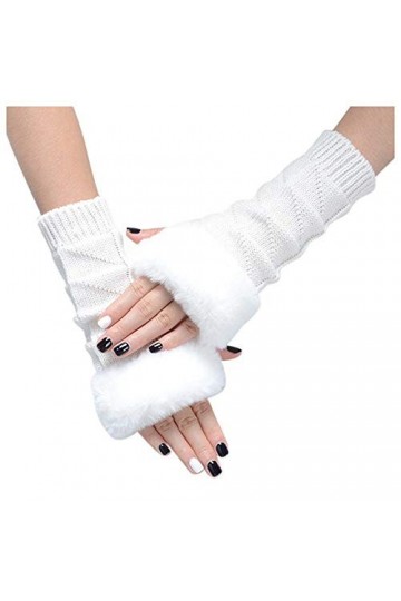 RFEGEF Femme Gants dhiver,Gants À Écran Tactile Blanc Écriture Et Dactylographie À Demi-Doigt Gants pour Dames Doux Coupe-Ve
