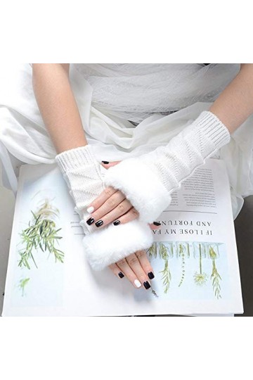 RFEGEF Femme Gants dhiver,Gants À Écran Tactile Blanc Écriture Et Dactylographie À Demi-Doigt Gants pour Dames Doux Coupe-Ve