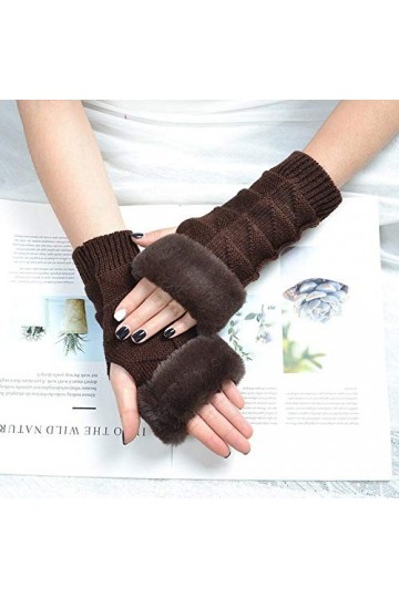 RFEGEF Femme Gants dhiver,Gants À Écran Tactile Marron Écriture Et Dactylographie À Demi-Doigt Gants pour Dames Doux Coupe-V