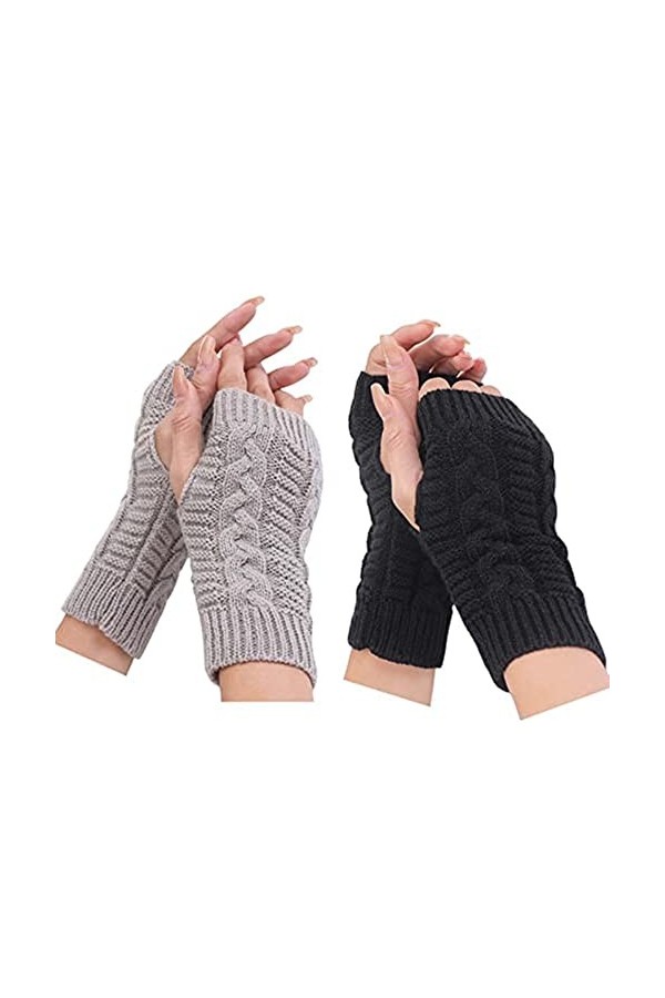 Femmes Hiver Mitaines Mitaines Poignet Gants Crochet Trou De Pouce Chauffe-mains B,One Size 