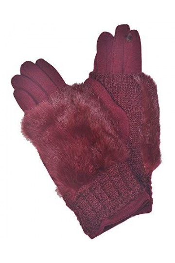 Cham Cham Gants dhiver pour femme en fourrure 70% polyester 30% coton 24 x 10 cm Bordeaux