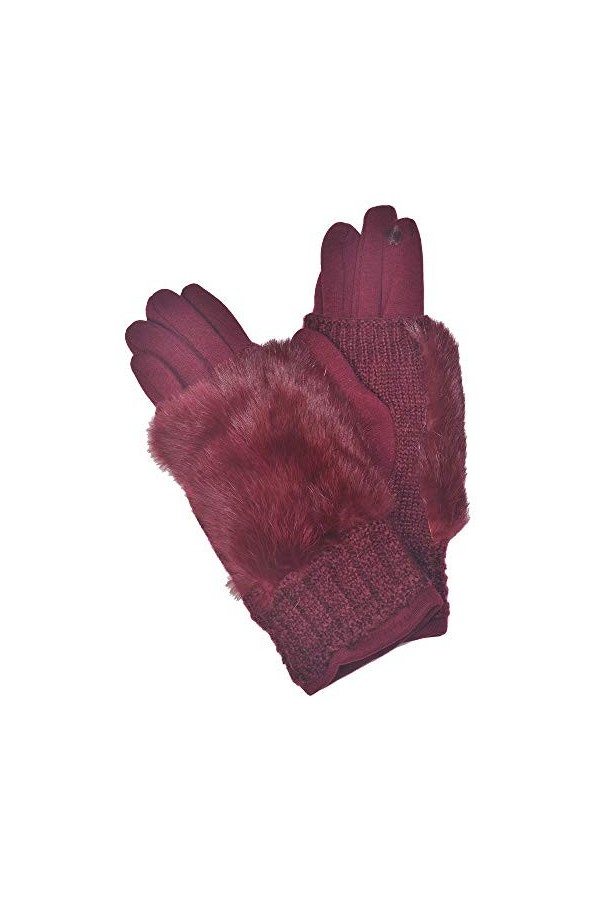Cham Cham Gants dhiver pour femme en fourrure 70% polyester 30% coton 24 x 10 cm Bordeaux