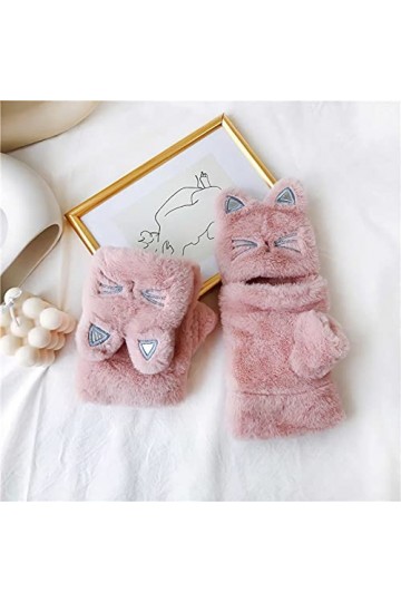 YJLGMM Femmes Hiver Chaud Plus Velours épaississant Demi Doigt rodage vélo Gants de Conduite Cyclisme Mignon Chat Tactile Tac