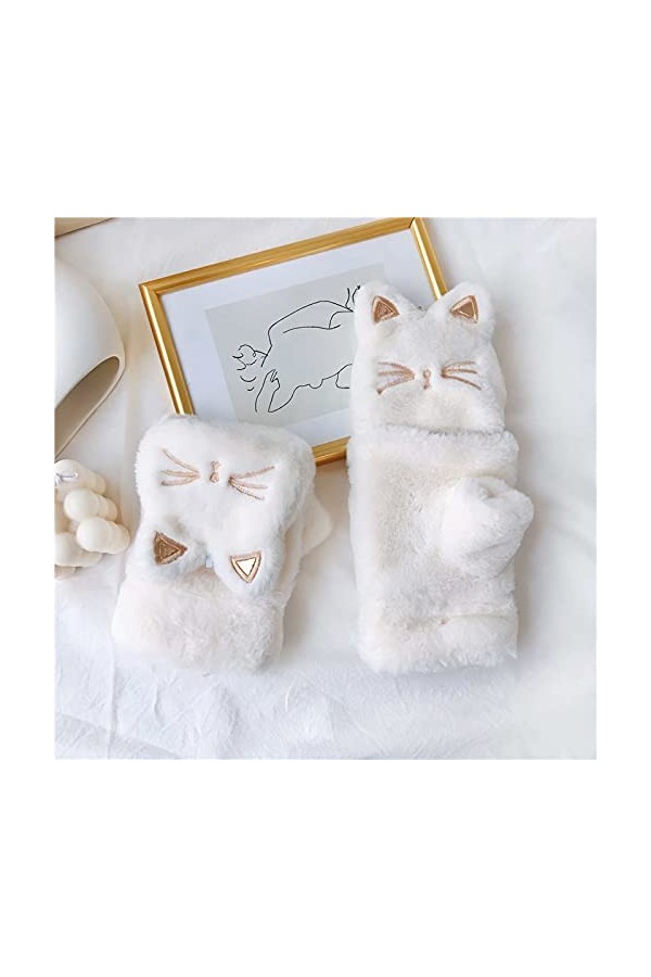 YJLGMM Femmes Hiver Chaud Plus Velours épaississant Demi Doigt rodage vélo Gants de Conduite Cyclisme Mignon Chat Tactile Tac