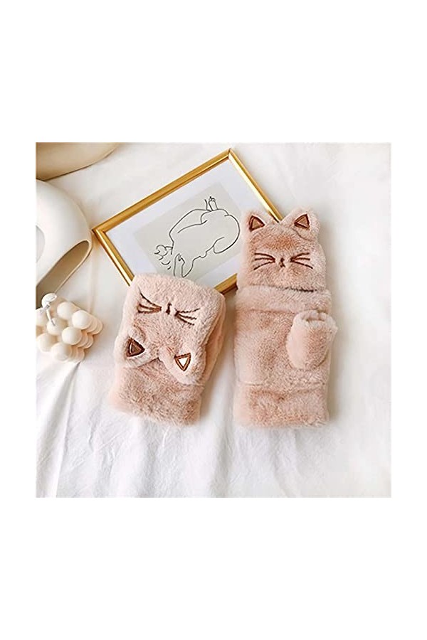 YJLGMM Femmes Hiver Chaud Plus Velours épaississant Demi Doigt rodage vélo Gants de Conduite Cyclisme Mignon Chat Tactile Tac