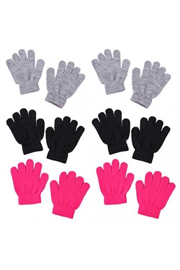PHILSP Chauffe-Poignets 6 Paires Enfants Hiver tricoté Gants complets néon Couleur Unie Mitaines Chaudes C 2 Negree + 2 Gris 