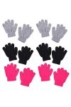 PHILSP Chauffe-Poignets 6 Paires Enfants Hiver tricoté Gants complets néon Couleur Unie Mitaines Chaudes C 2 Negree + 2 Gris 