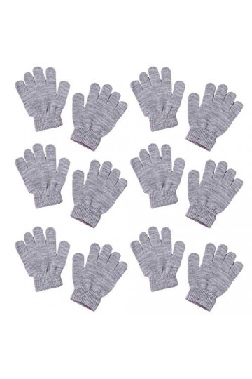 PHILSP Chauffe-Poignets 6 Paires Enfants Hiver tricoté Gants complets néon Couleur Unie Mitaines Chaudes C 2 Negree + 2 Gris 