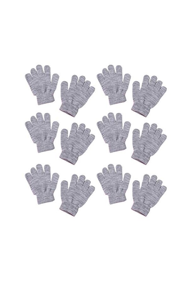PHILSP Chauffe-Poignets 6 Paires Enfants Hiver tricoté Gants complets néon Couleur Unie Mitaines Chaudes C 2 Negree + 2 Gris 