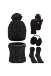 5 Paquets Ensemble Bonnet Gants dHiver, Bonnet avec Pompon Écharpe Gants en Tricot Cache-Oreilles Chaussettes Rose 