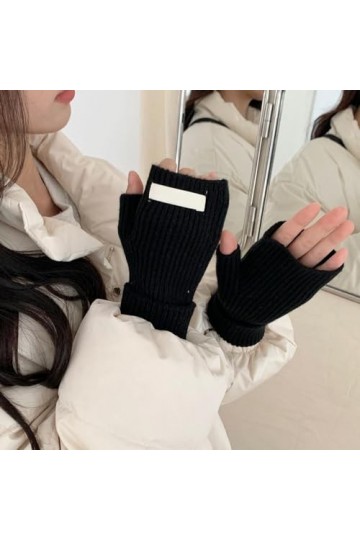 Gants Demi Doigts Pour Femmes Gants Sans Doigts En Tricot Fin Côtelé Femmes Hiver Mitaines Thermiques Trou De Pouce Chauffe P