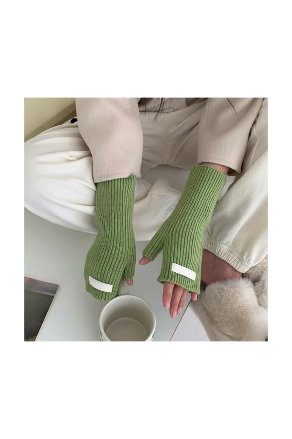 Gants Demi Doigts Pour Femmes Gants Sans Doigts En Tricot Fin Côtelé Femmes Hiver Mitaines Thermiques Trou De Pouce Chauffe P