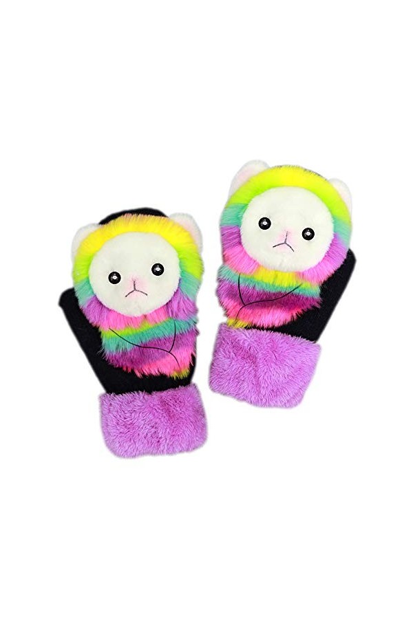 CHAW Gants en peluche mignons pour femmes et filles, motif dessin animé 3D en peluche, moufles chaudes - - M