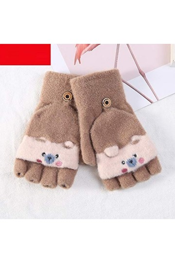 Gants sans Doigts pour Femmes,1 Paire Mignonne Ours Femmes Mitaines sans Doigts Gants Convertibles dhiver avec Couverture Ga