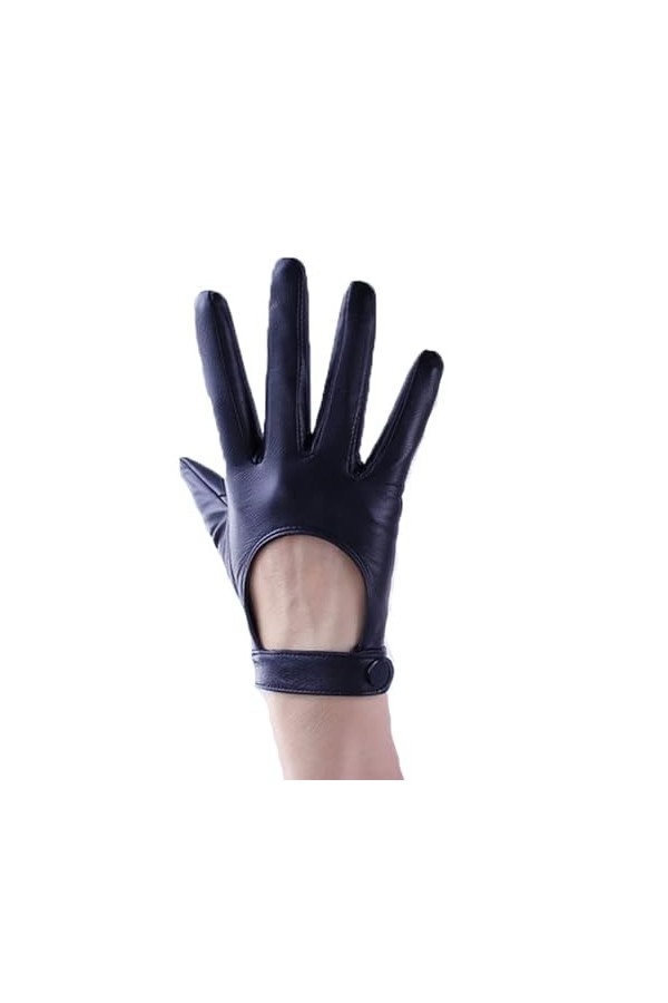TJOIUY Gants dhiver Mode Cuir synthétique Gants Femmes Court 19 cm Creux Montrer Dos Boutons-Pression Hiver Chaud Plein Cuir