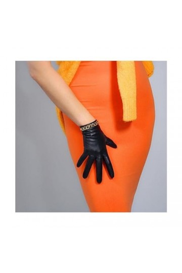 TJOIUY Gants dhiver Mode Femmes Noir Super Flash Or chaîne Velours Doublure Chaud Mitaines Hiver PU Cuir Coupe-Vent équitati