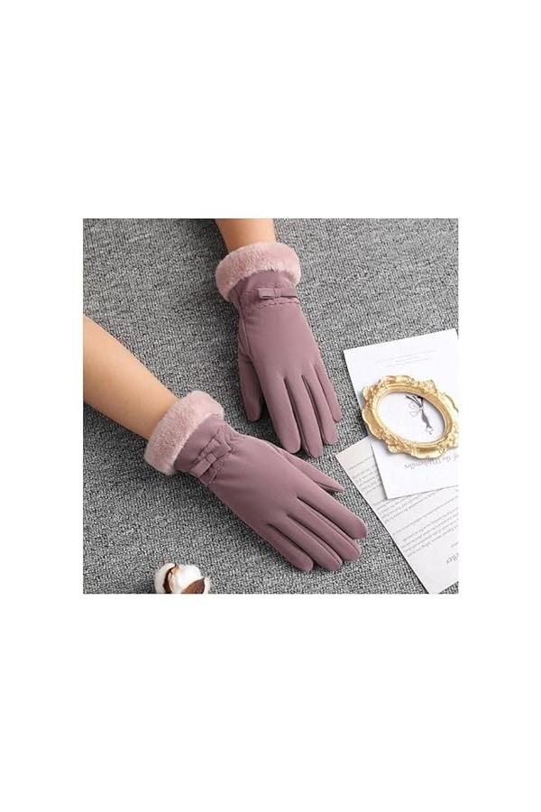 TJOIUY Gants dhiver Hiver Femmes en Plein air Cyclisme Cachemire épaissir Coupe Gants Mignon Arc Velours étanche écran Tacti