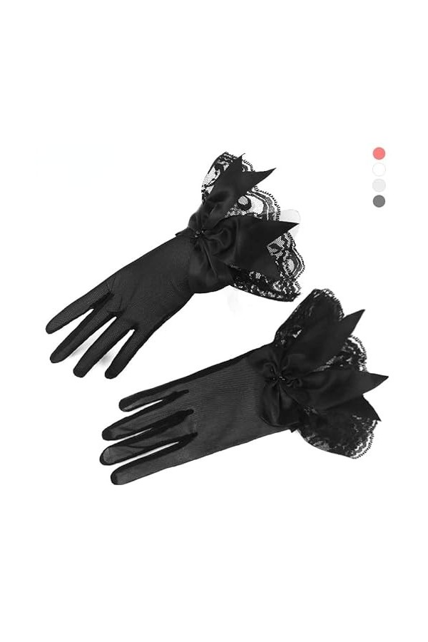 Gants Femme， 2 paires femmes Satin gants fête élégante mariée mariage mitaines courtes Emo accessoires été accessoires for fe