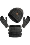 Baynetin Dhiver Tricotés Bonnet écharpe Gants Décran Tactile Ensemble 3 Pièces,3 en 1 Doublure Doux Bonnet Tricoté Chaud Ca