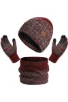Baynetin Dhiver Tricotés Bonnet écharpe Gants Décran Tactile Ensemble 3 Pièces,3 en 1 Doublure Doux Bonnet Tricoté Chaud Ca