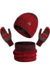 Baynetin Dhiver Tricotés Bonnet écharpe Gants Décran Tactile Ensemble 3 Pièces,3 en 1 Doublure Doux Bonnet Tricoté Chaud Ca
