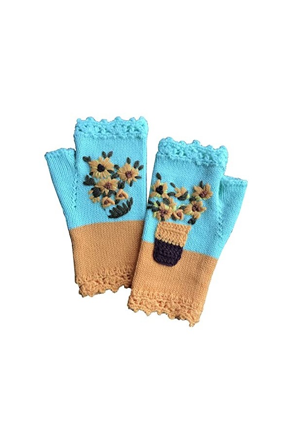 Gants Gants Chauds Pour Femmes Automne Et Hiver Gants Tricotés Brodés À La Main