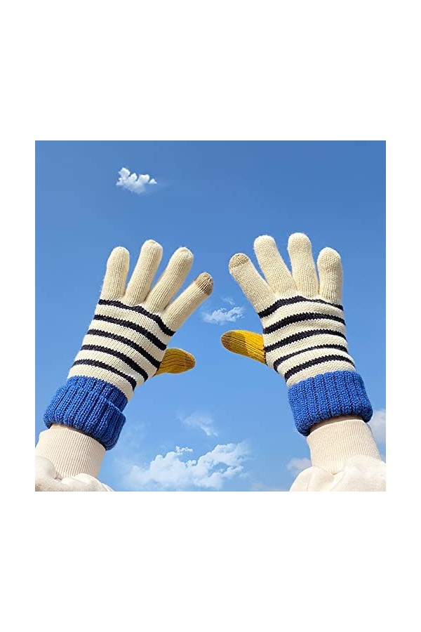 Klobvtt Gants En Tricot Plein Doigt Hiver Tricoté Chaud Écran Tactile Gant Mignon Plus Velours Pour Garder Thermique Épaissir