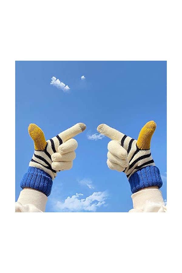 Klobvtt Gants En Tricot Plein Doigt Hiver Tricoté Chaud Écran Tactile Gant Mignon Plus Velours Pour Garder Thermique Épaissir
