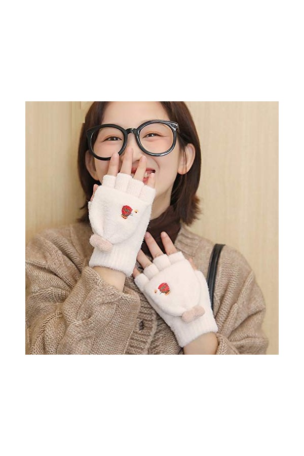 Gants sans Doigts pour Femmes,1 Paire De Gants Demi-Doigts Chauds pour Femmes Mitaines sans Doigts Gants Convertibles dhiver